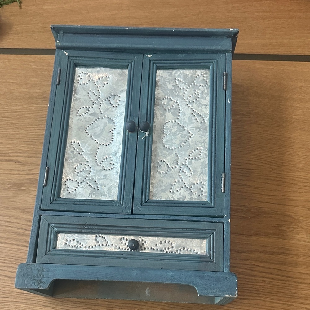 Blue Wooden Cabinet with White Accents Doll chest